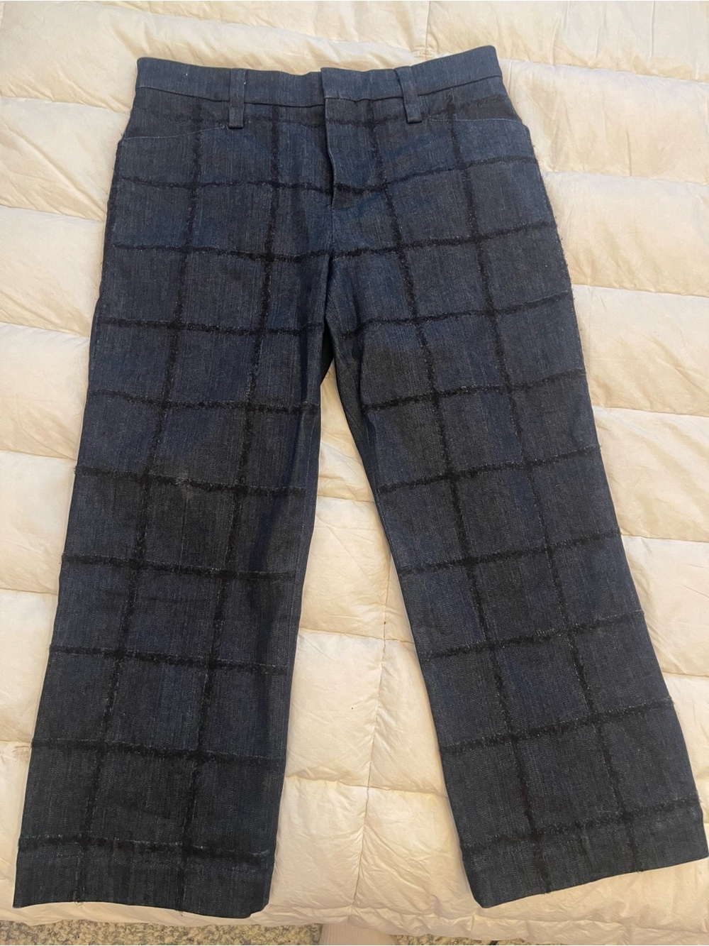 Brunello Cucinelli | Checked Straight Leg Trousers in Navy Denim